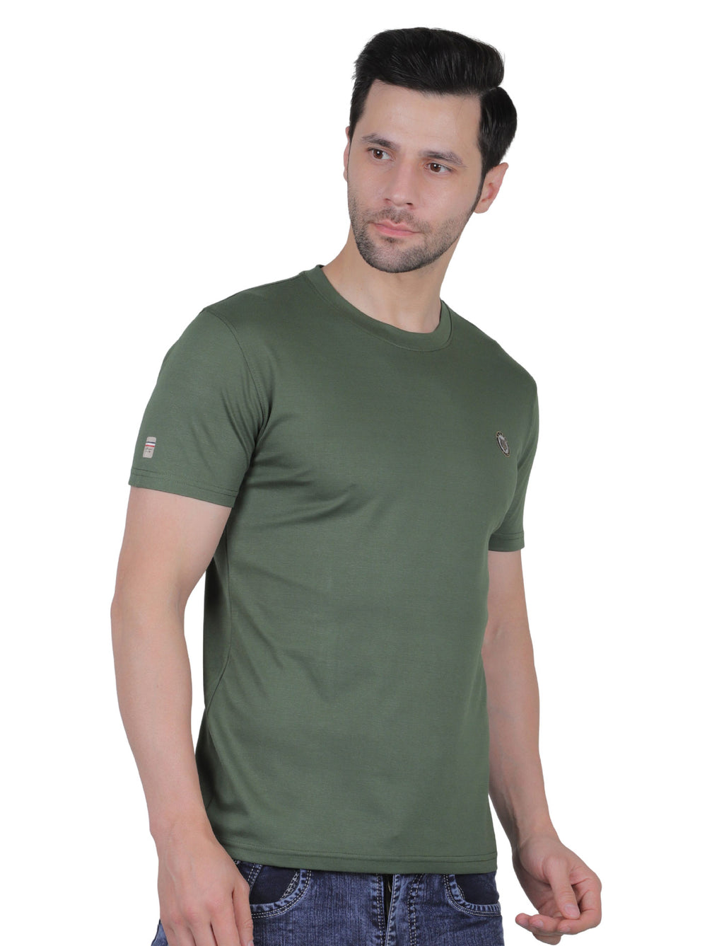 Men's Organic Cotton Crew Neck T-Shirt with Compass Logo Patch