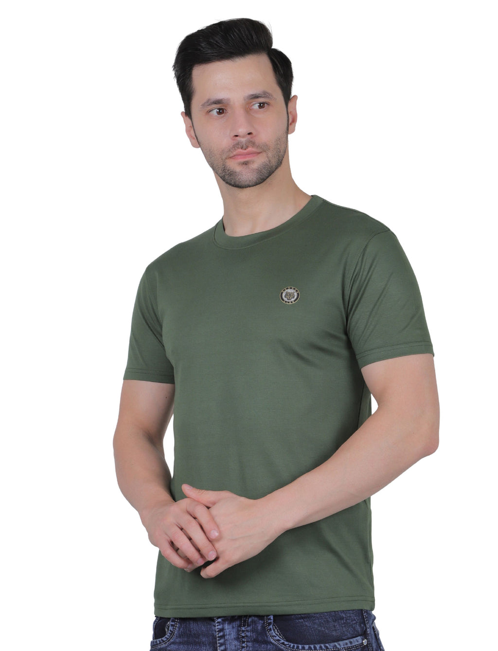 Men's Organic Cotton Crew Neck T-Shirt with Compass Logo Patch
