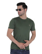 Men's Organic Cotton Crew Neck T-Shirt with Compass Logo Patch MOSS GREEN