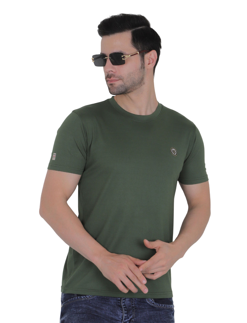 Men's Organic Cotton Crew Neck T-Shirt with Compass Logo Patch