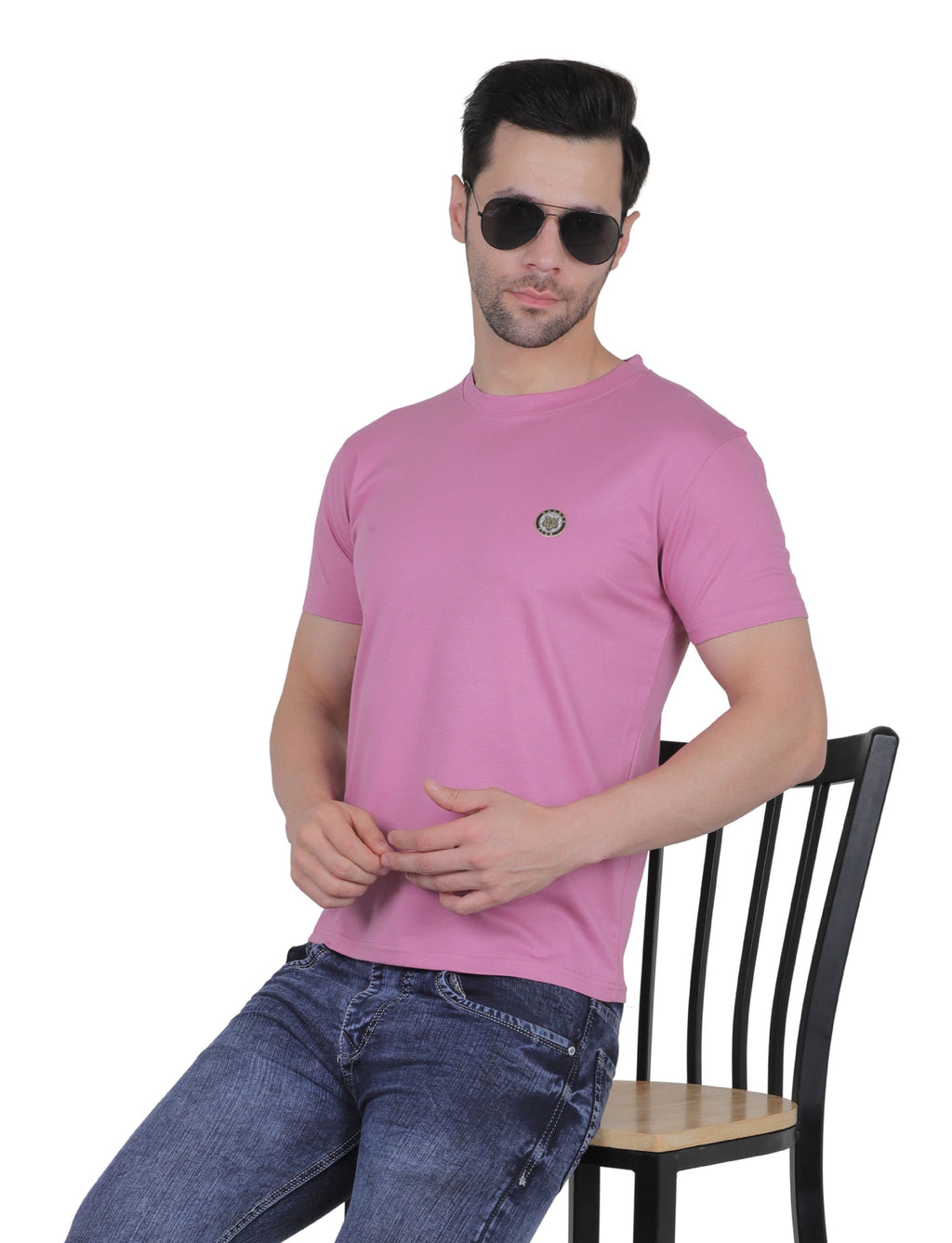 Men's Organic Cotton Crew Neck T-Shirt with Compass Logo Patch