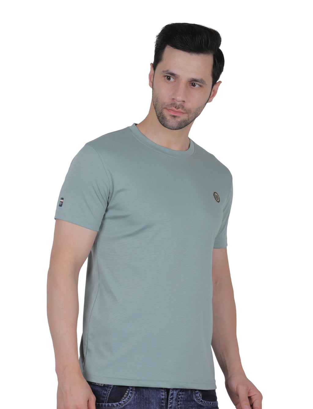 Men's Organic Cotton Crew Neck T-Shirt with Compass Logo Patch