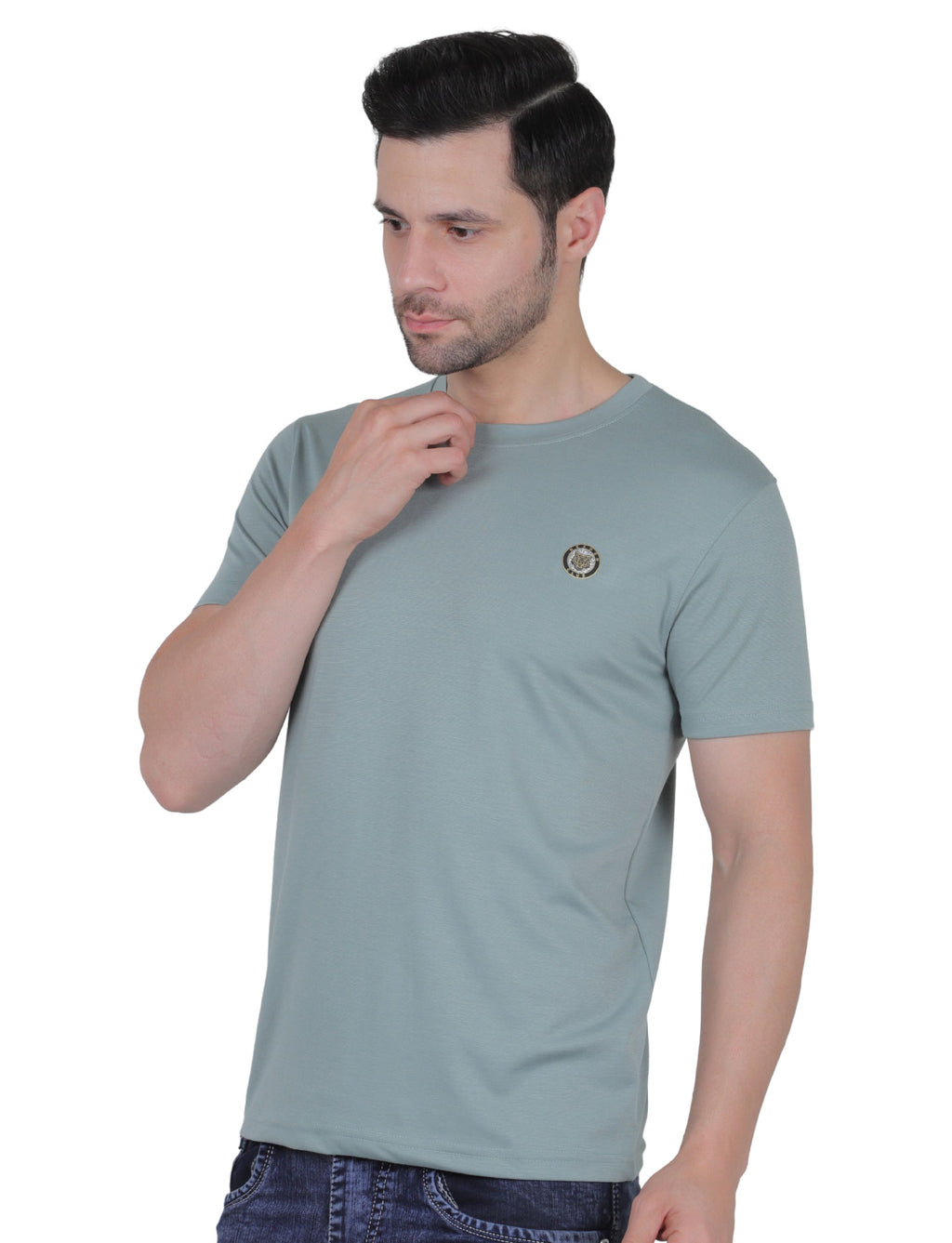 Men's Organic Cotton Crew Neck T-Shirt with Compass Logo Patch