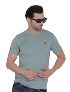 Men's Organic Cotton Crew Neck T-Shirt with Compass Logo Patch SAGE GREEN
