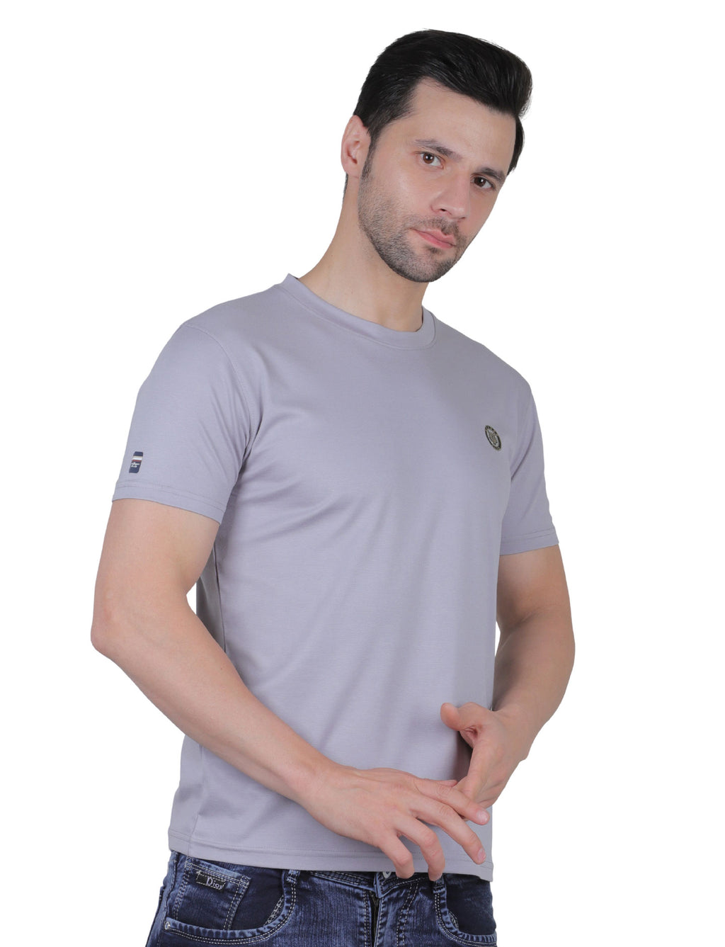Men's Organic Cotton Crew Neck T-Shirt with Compass Logo Patch
