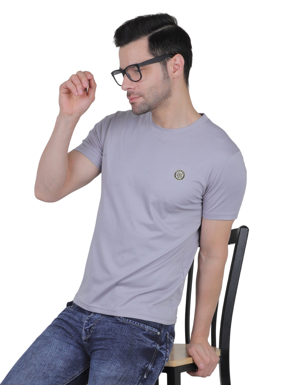 Men's Organic Cotton Crew Neck T-Shirt with Compass Logo Patch