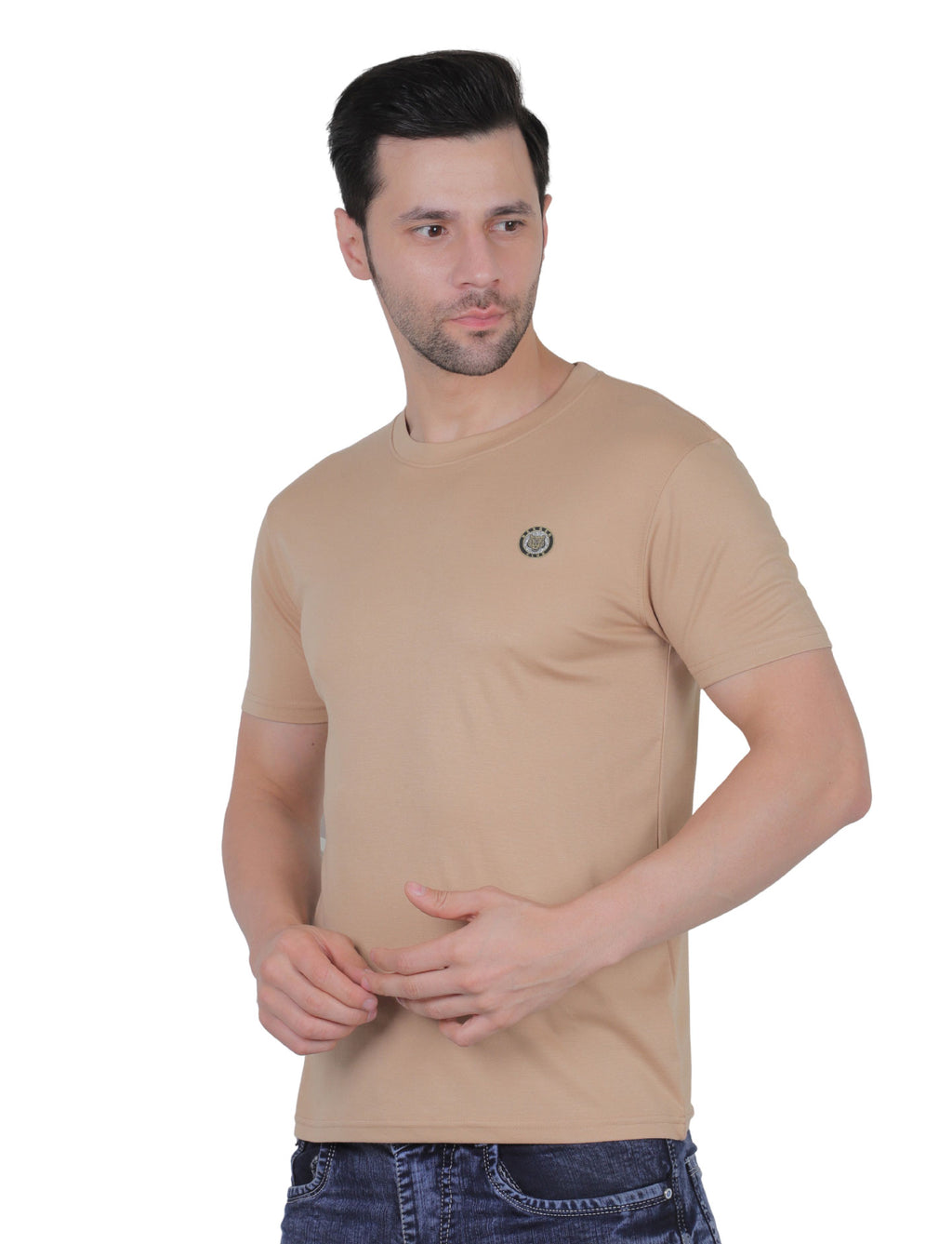 Men's Organic Cotton Crew Neck T-Shirt with Compass Logo Patch