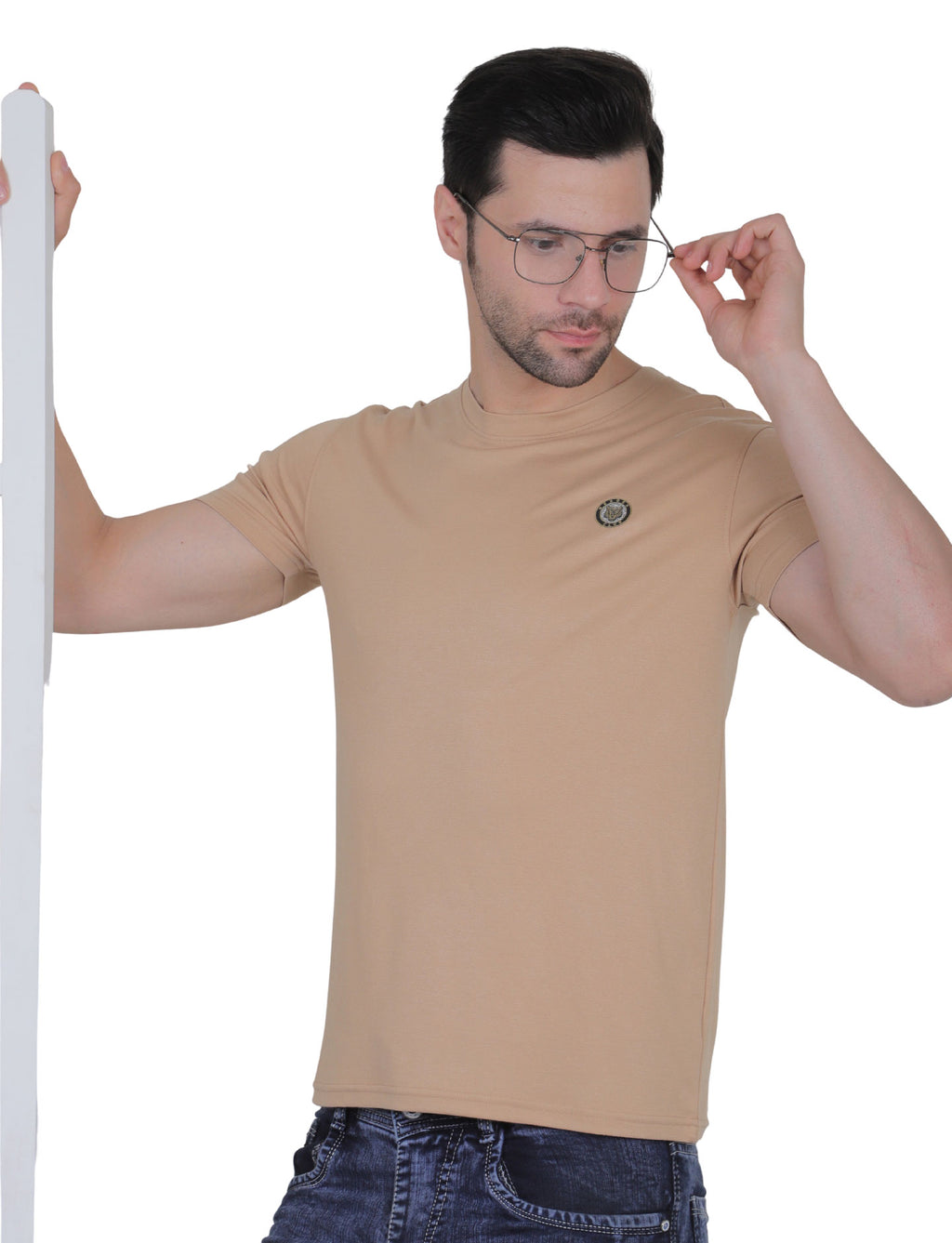 Men's Organic Cotton Crew Neck T-Shirt with Compass Logo Patch