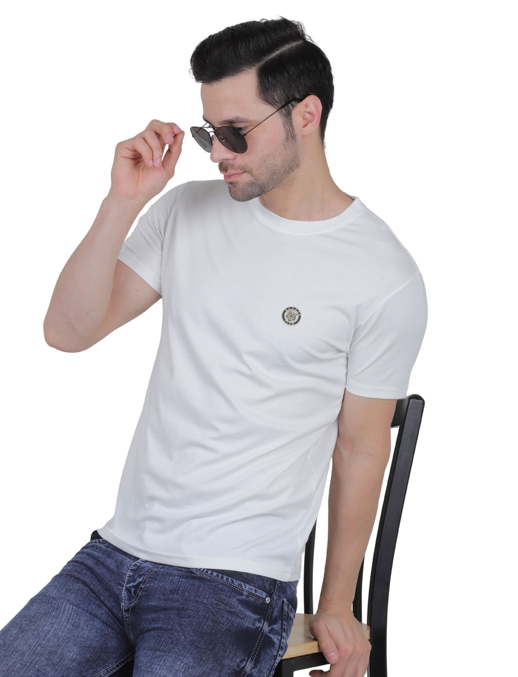 Men's Organic Cotton Crew Neck T-Shirt with Compass Logo Patch