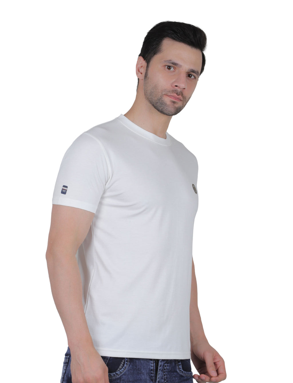 Men's Organic Cotton Crew Neck T-Shirt with Compass Logo Patch