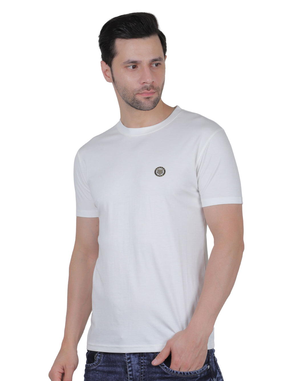 Men's Organic Cotton Crew Neck T-Shirt with Compass Logo Patch