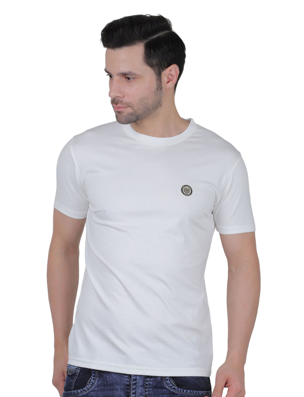 Men's Organic Cotton Crew Neck T-Shirt with Compass Logo Patch