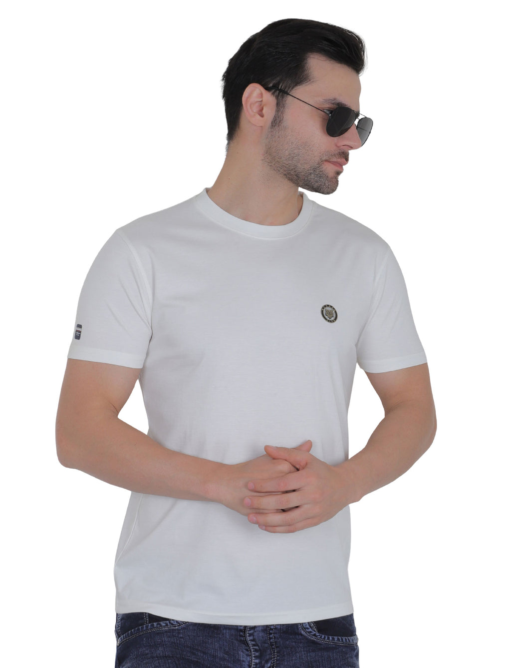 Men's Organic Cotton Crew Neck T-Shirt with Compass Logo Patch