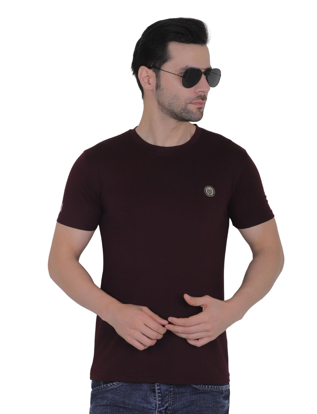 Men's Organic Cotton Crew Neck T-Shirt with Compass Logo Patch