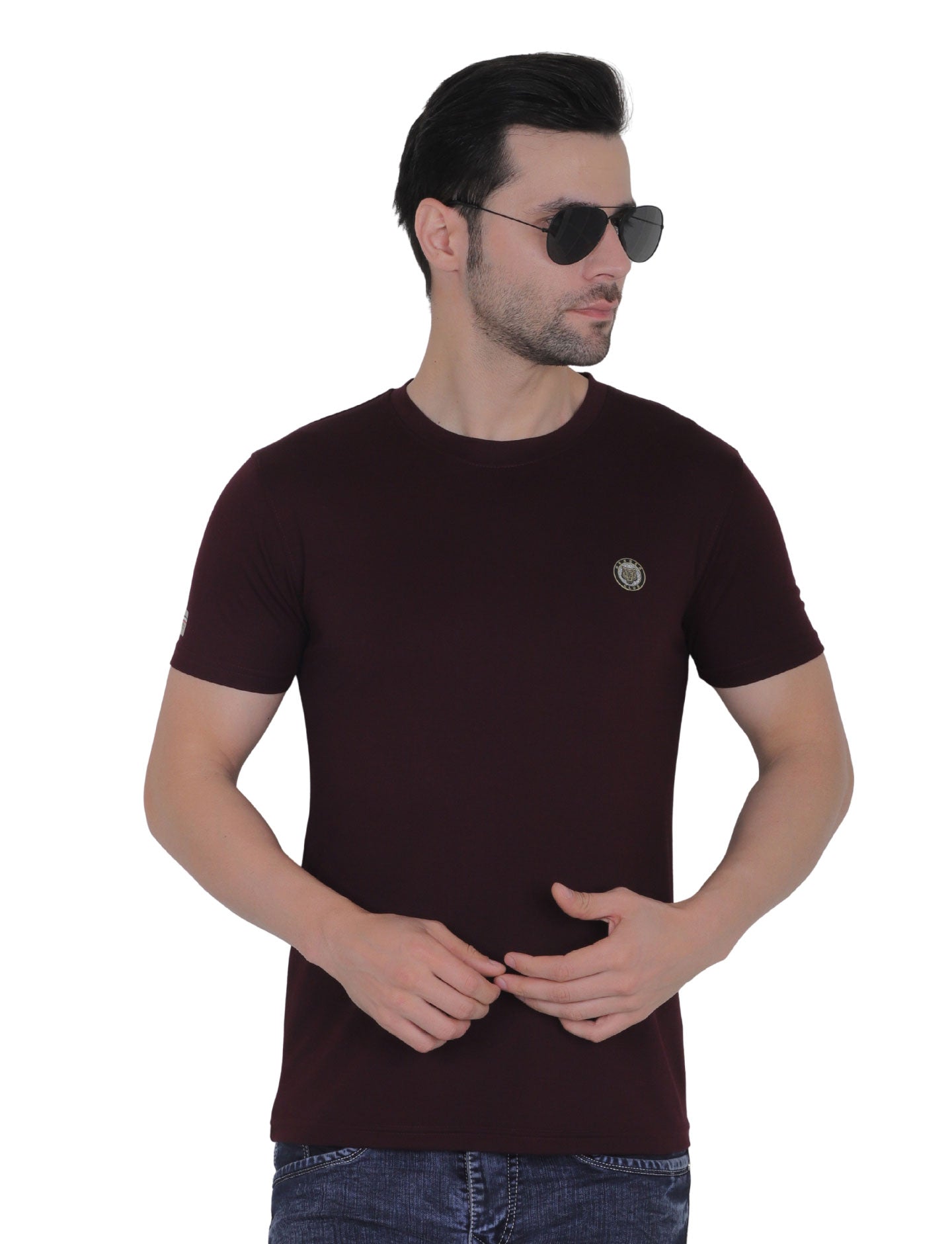 Men's Organic Cotton Crew Neck T-Shirt with Compass Logo Patch