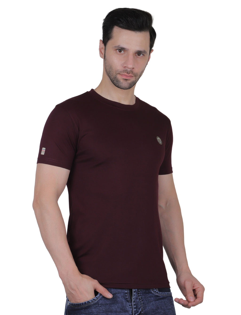 Men's Organic Cotton Crew Neck T-Shirt with Compass Logo Patch