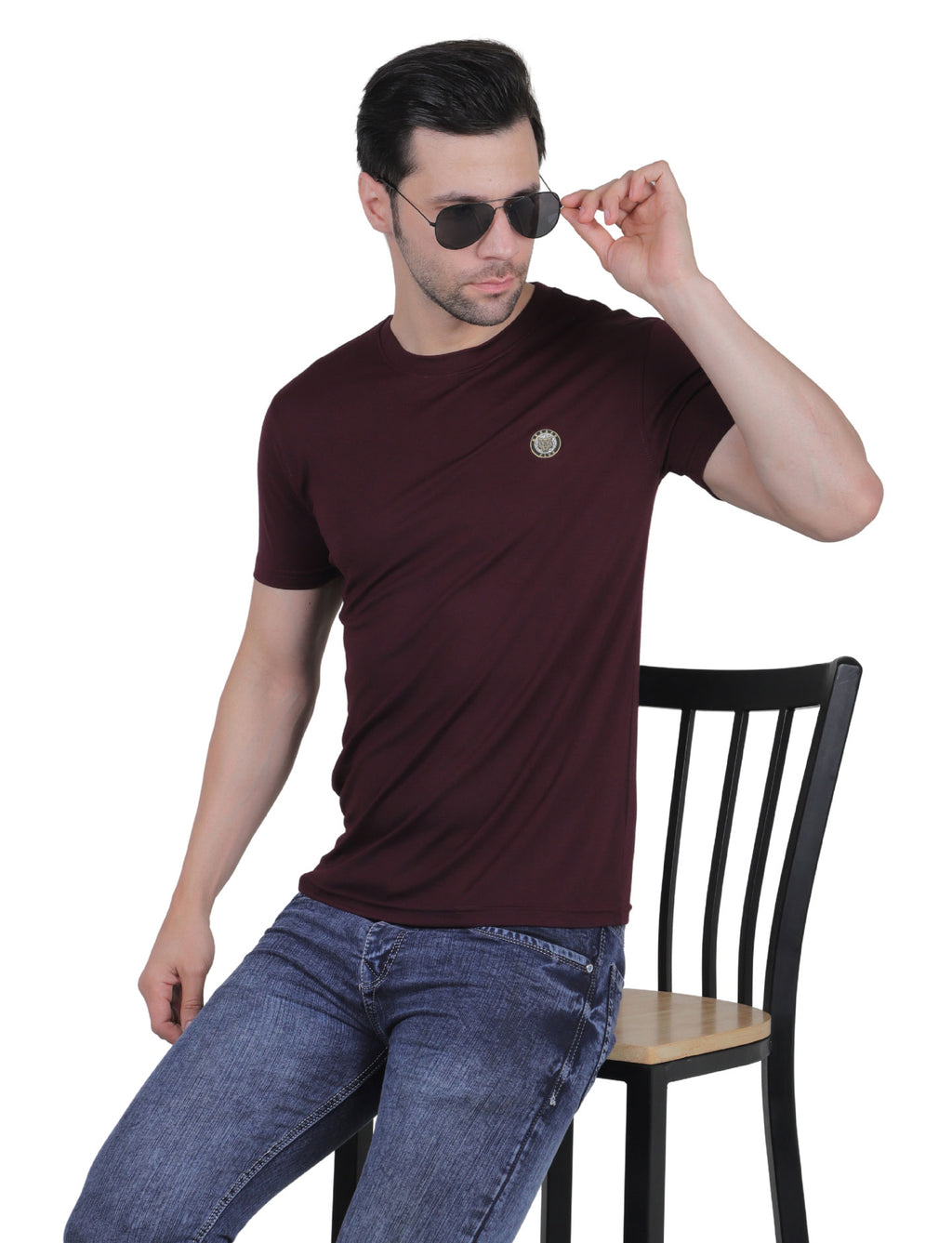 Men's Organic Cotton Crew Neck T-Shirt with Compass Logo Patch