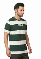 Men's Striped Oversized T-Shirt with "WAKE UP" Slogan Print B.GREEN