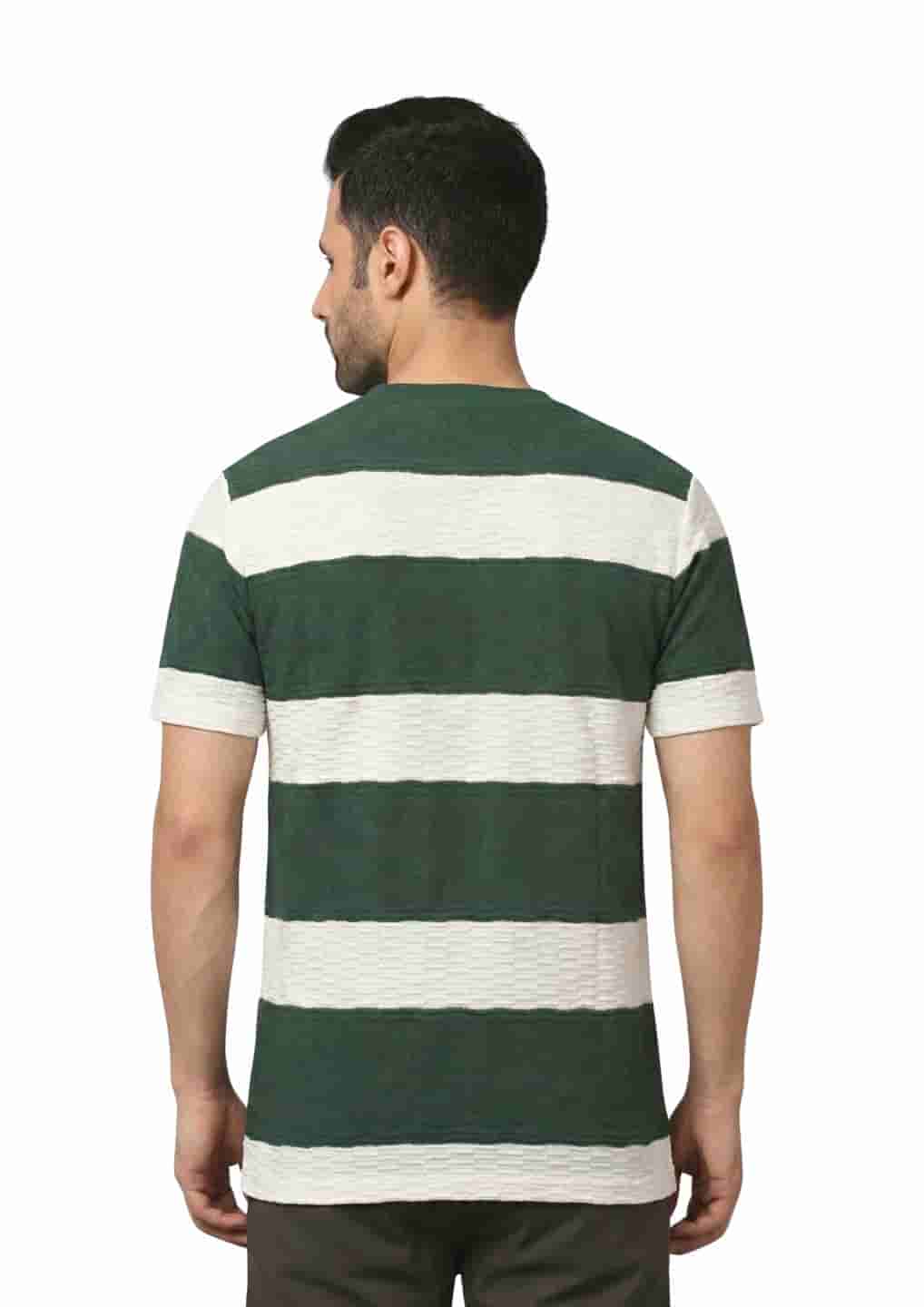 Men's Striped Oversized T-Shirt with "WAKE UP" Slogan Print B.GREEN