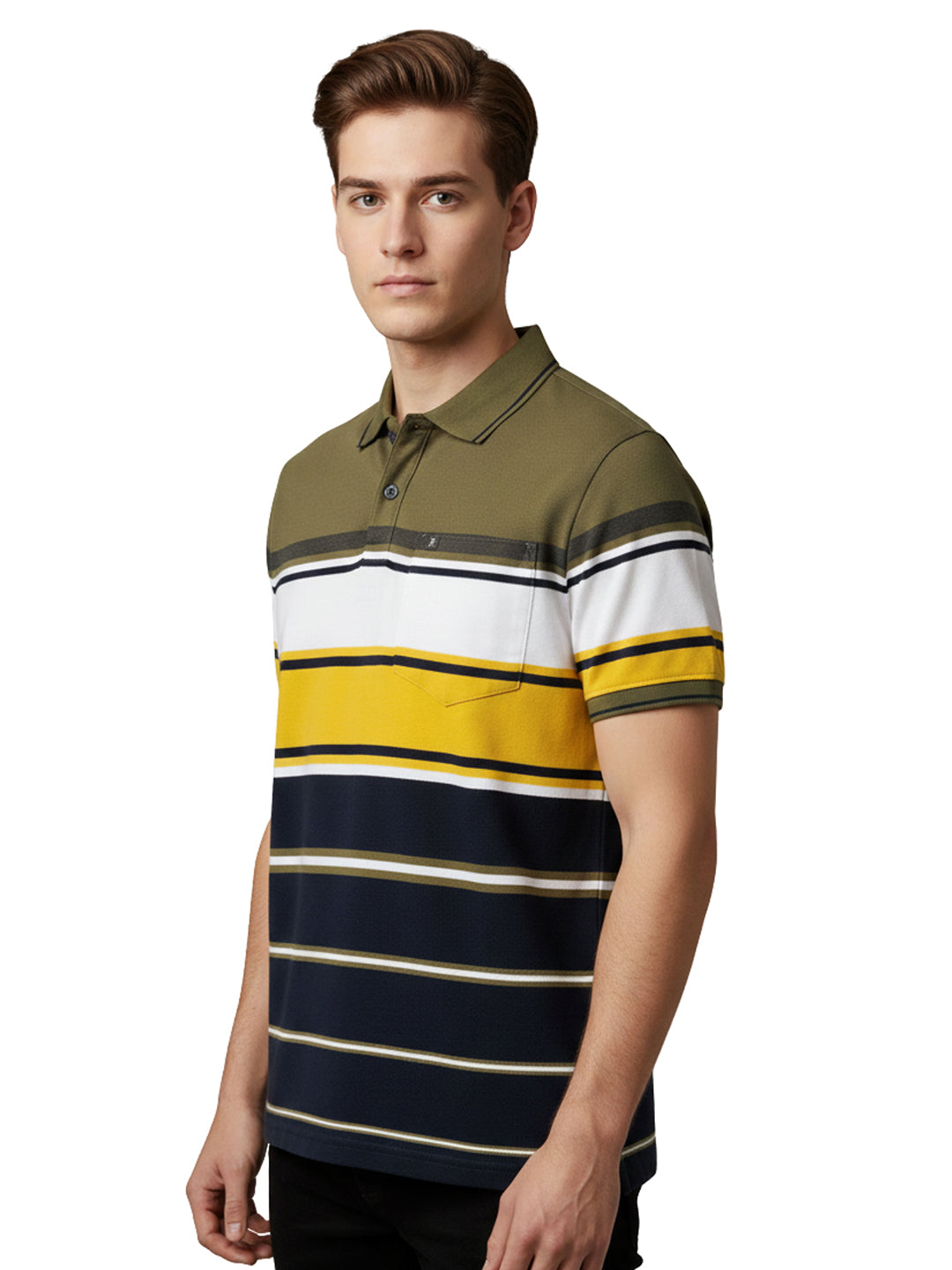 Men's Polo T-Shirt Striped Cotton Regular Fit AVCADO GREEN