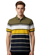 Men's Polo T-Shirt Striped Cotton Regular Fit AVCADO GREEN