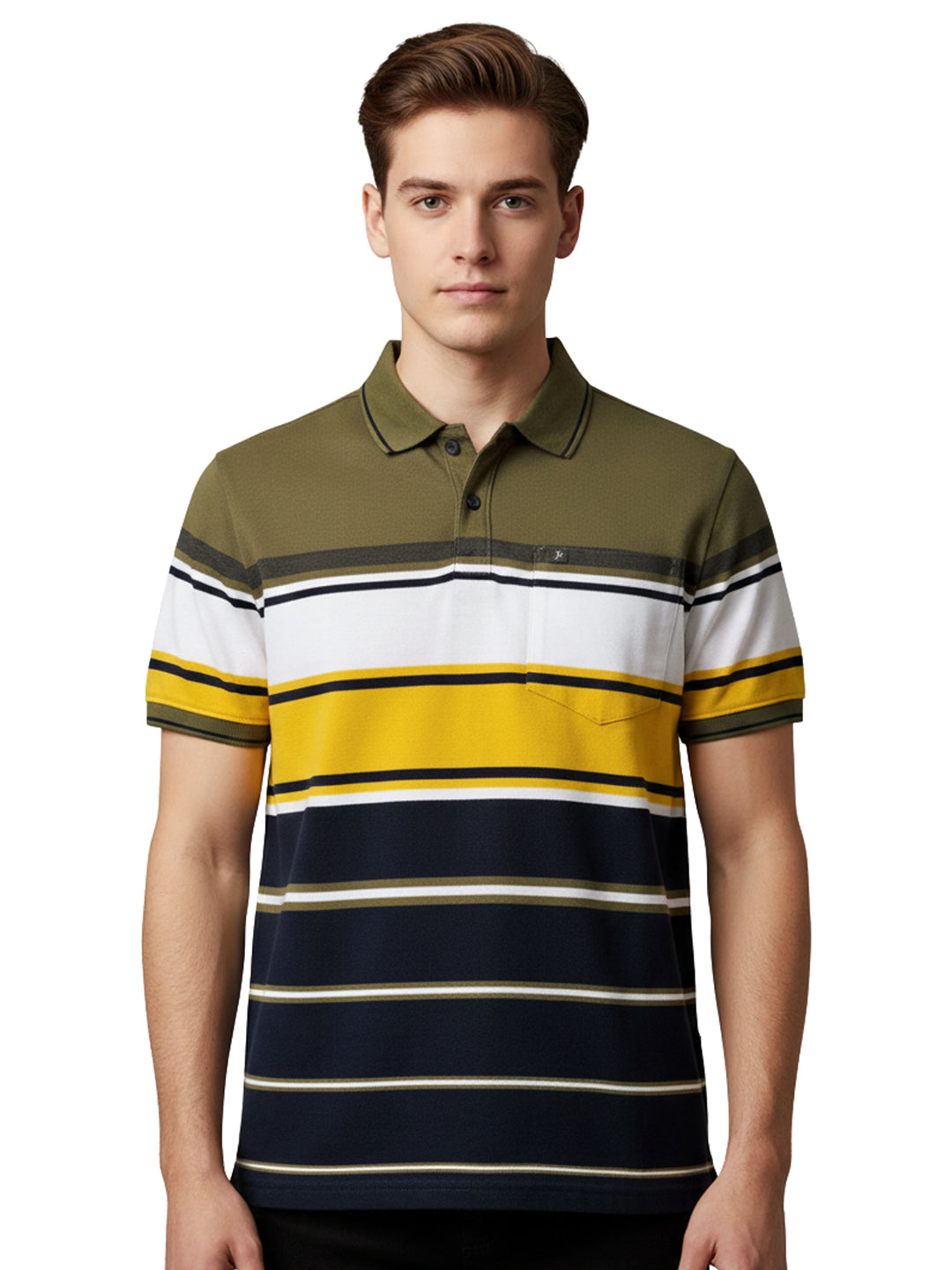 Men's Polo T-Shirt Striped Cotton Regular Fit AVCADO GREEN