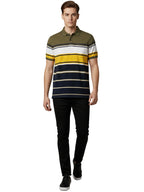 Men's Polo T-Shirt Striped Cotton Regular Fit AVCADO GREEN