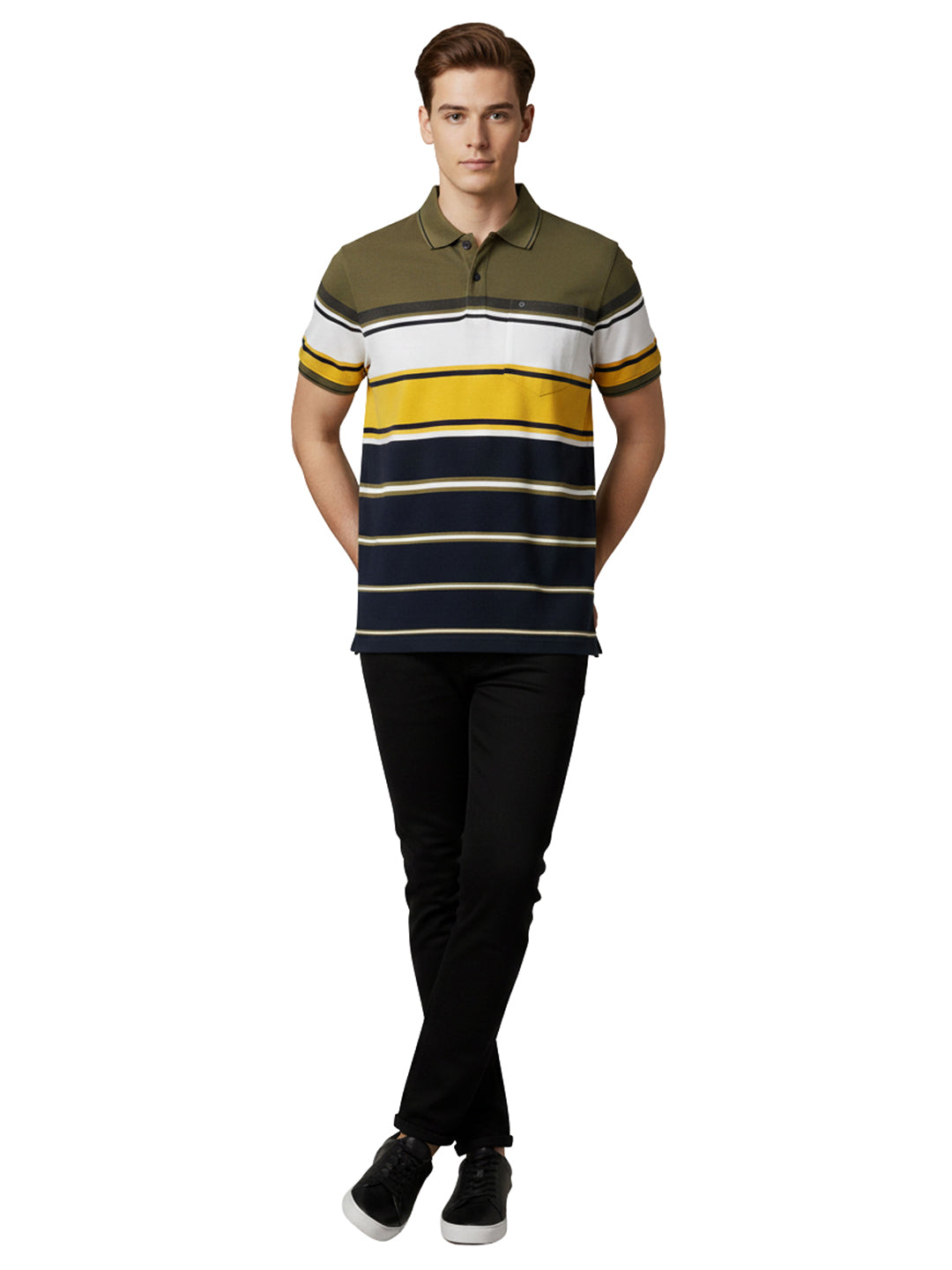 Men's Polo T-Shirt Striped Cotton Regular Fit AVCADO GREEN