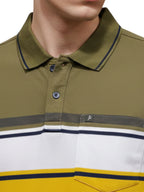 Men's Polo T-Shirt Striped Cotton Regular Fit AVCADO GREEN