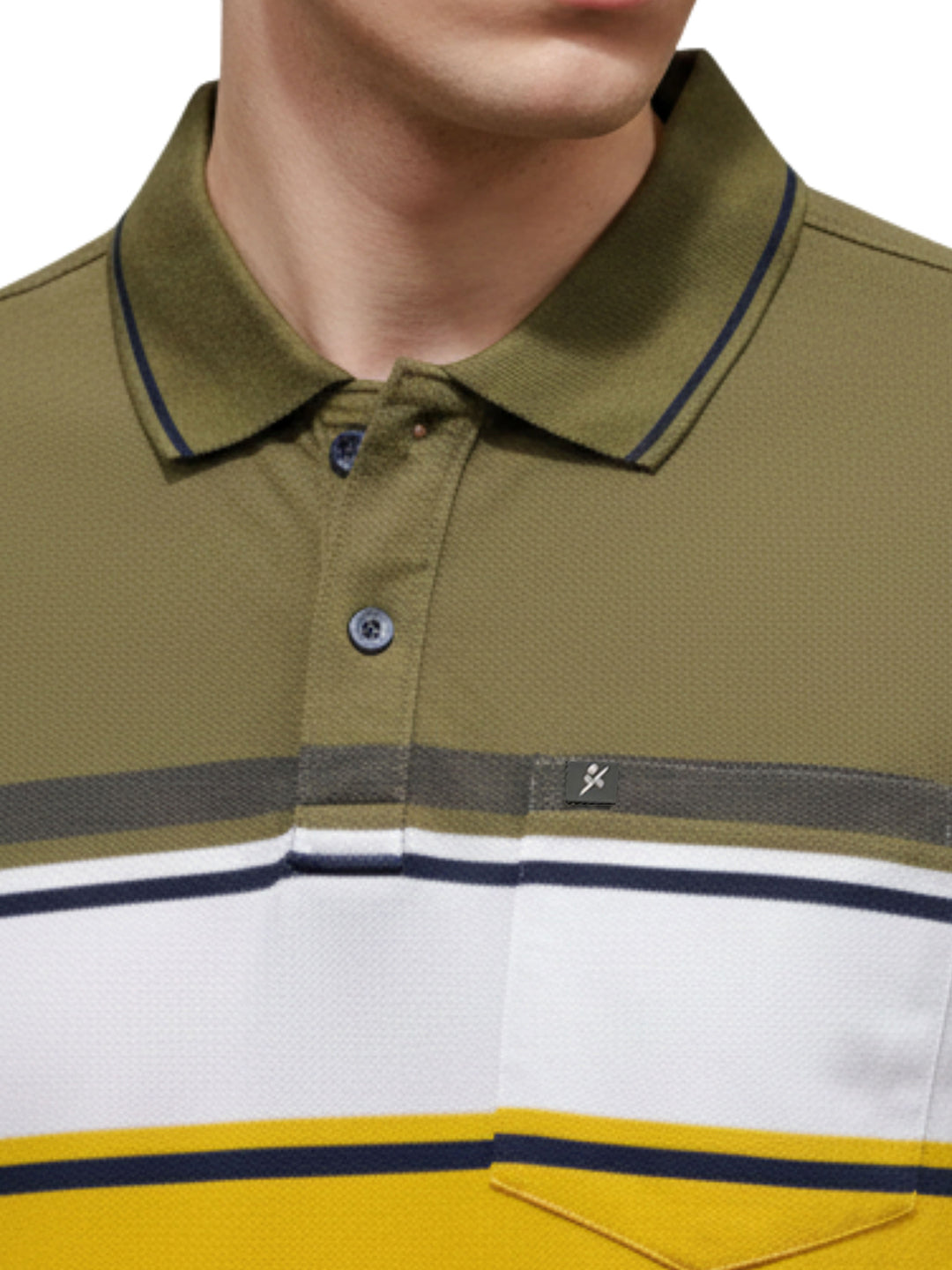 Men's Polo T-Shirt Striped Cotton Regular Fit AVCADO GREEN
