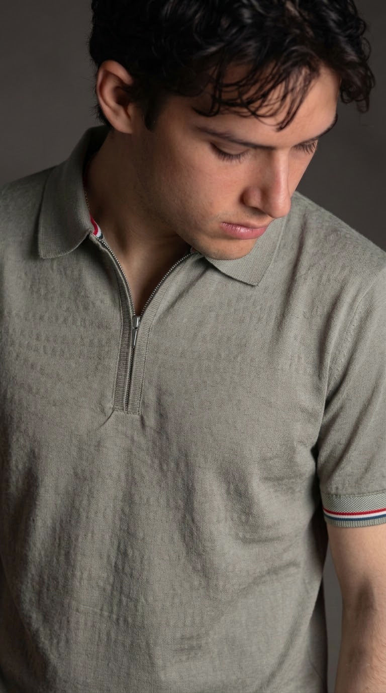 Slim-Fit Ribbed Polo Grey