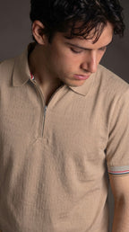 Slim-Fit Ribbed Polo Beige