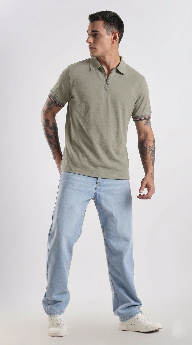 Slim-Fit Ribbed Polo Grey