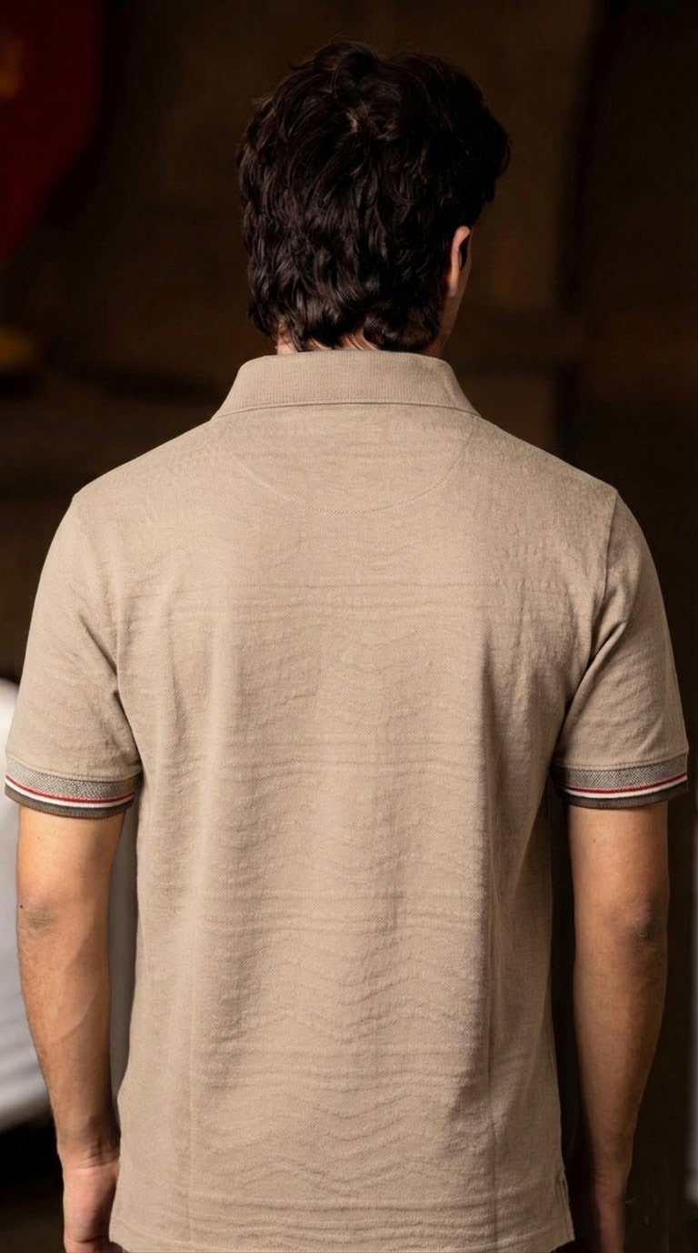 Slim-Fit Ribbed Polo Beige