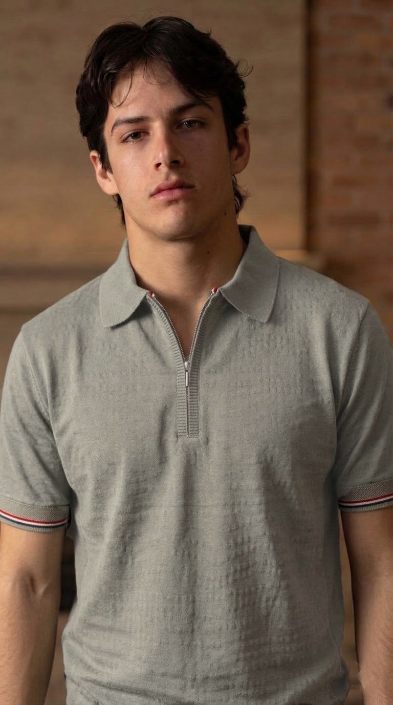 Slim-Fit Ribbed Polo Grey