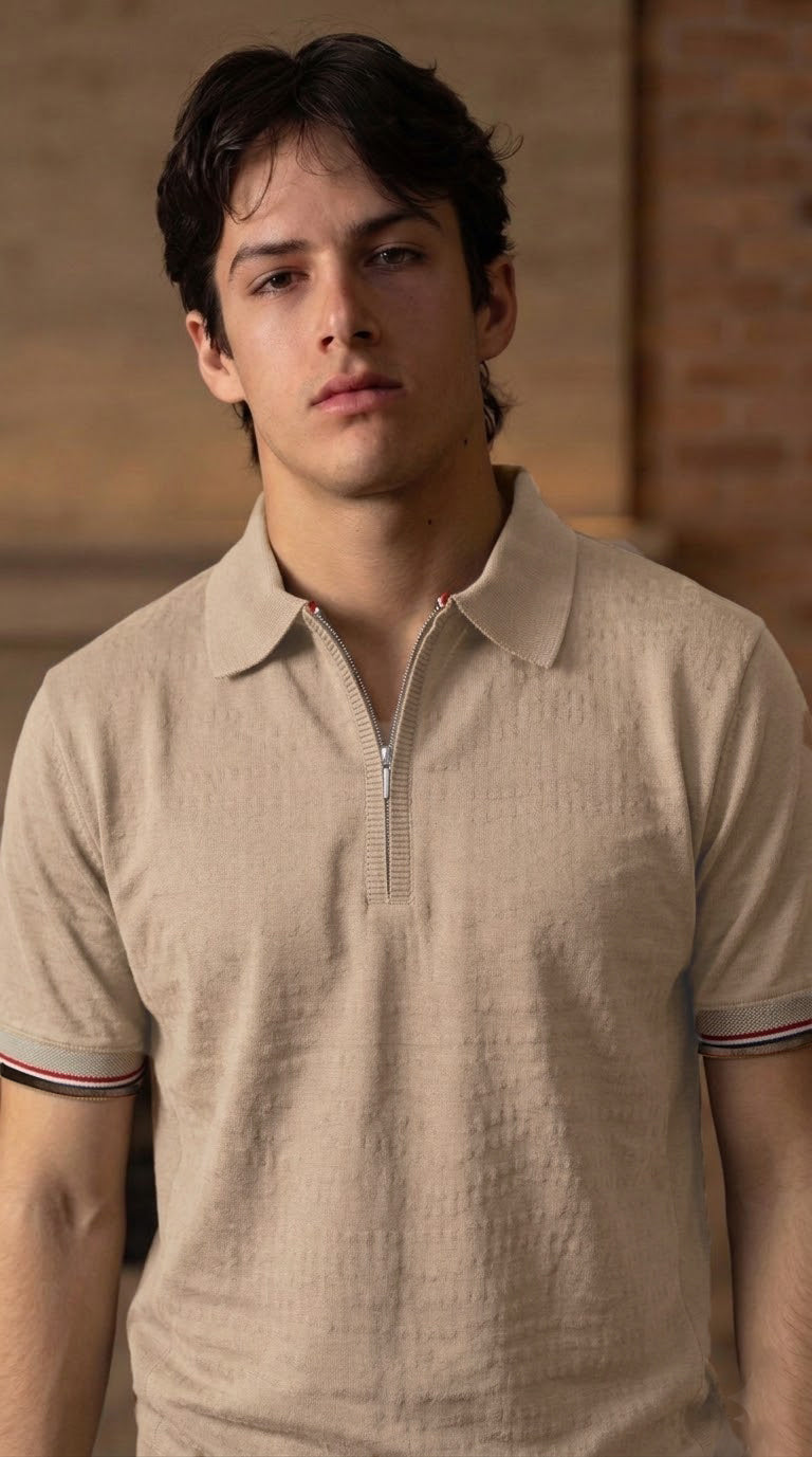 Slim-Fit Ribbed Polo Beige