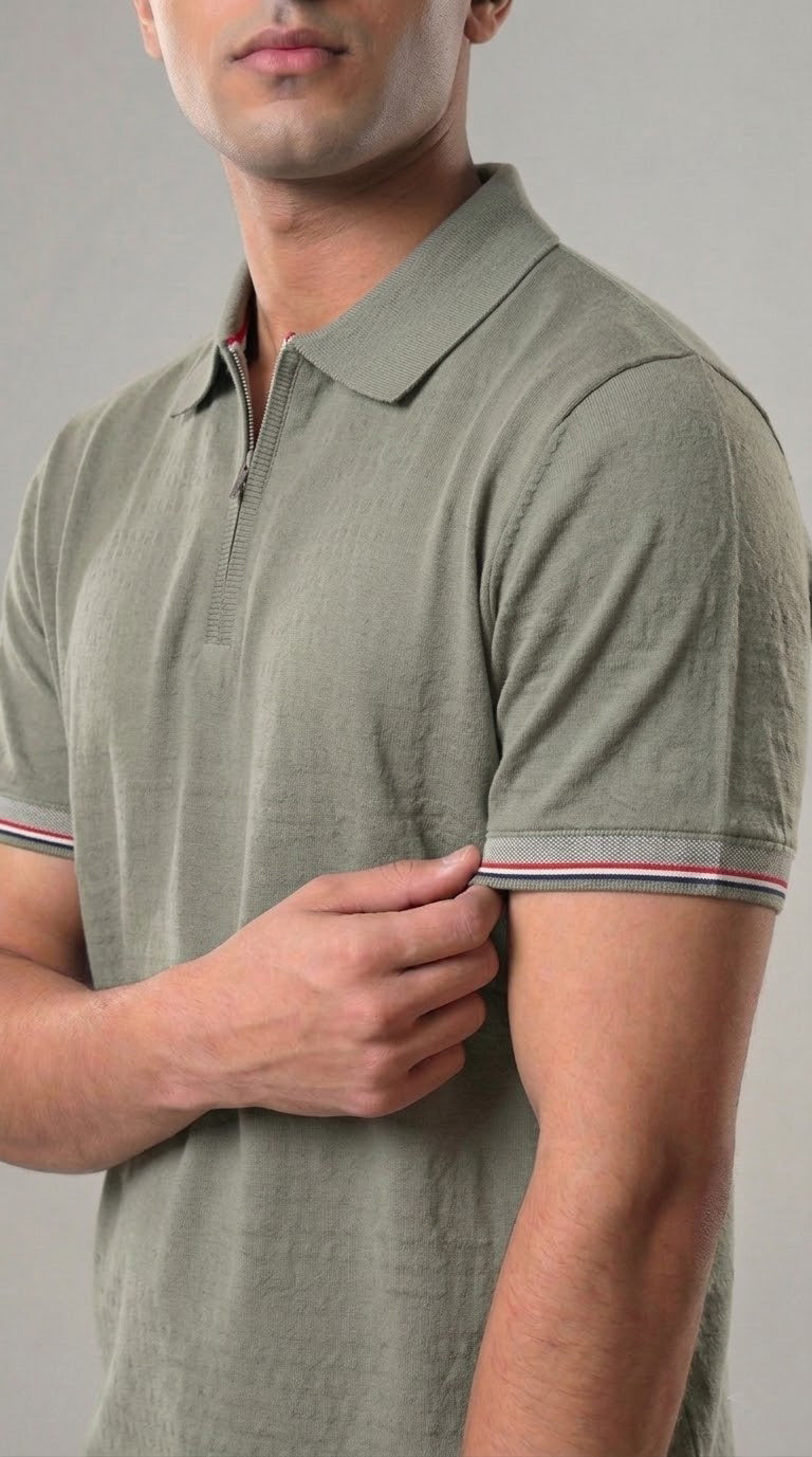 Slim-Fit Ribbed Polo Grey