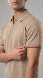 Slim-Fit Ribbed Polo Beige